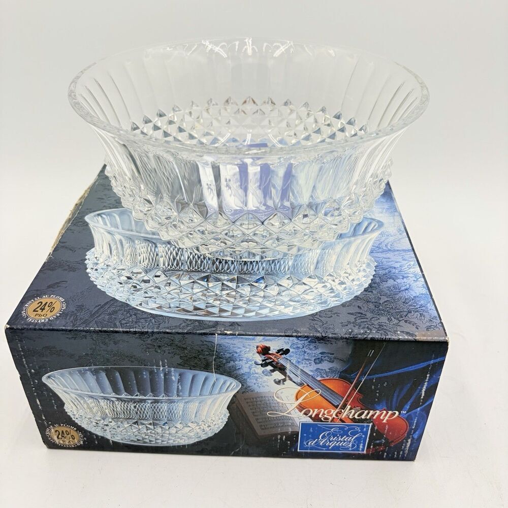 NEW Cristal d'Arques Longchamp 24% Lead Crystal Fruit Bowl 8 3/4" -Original Box